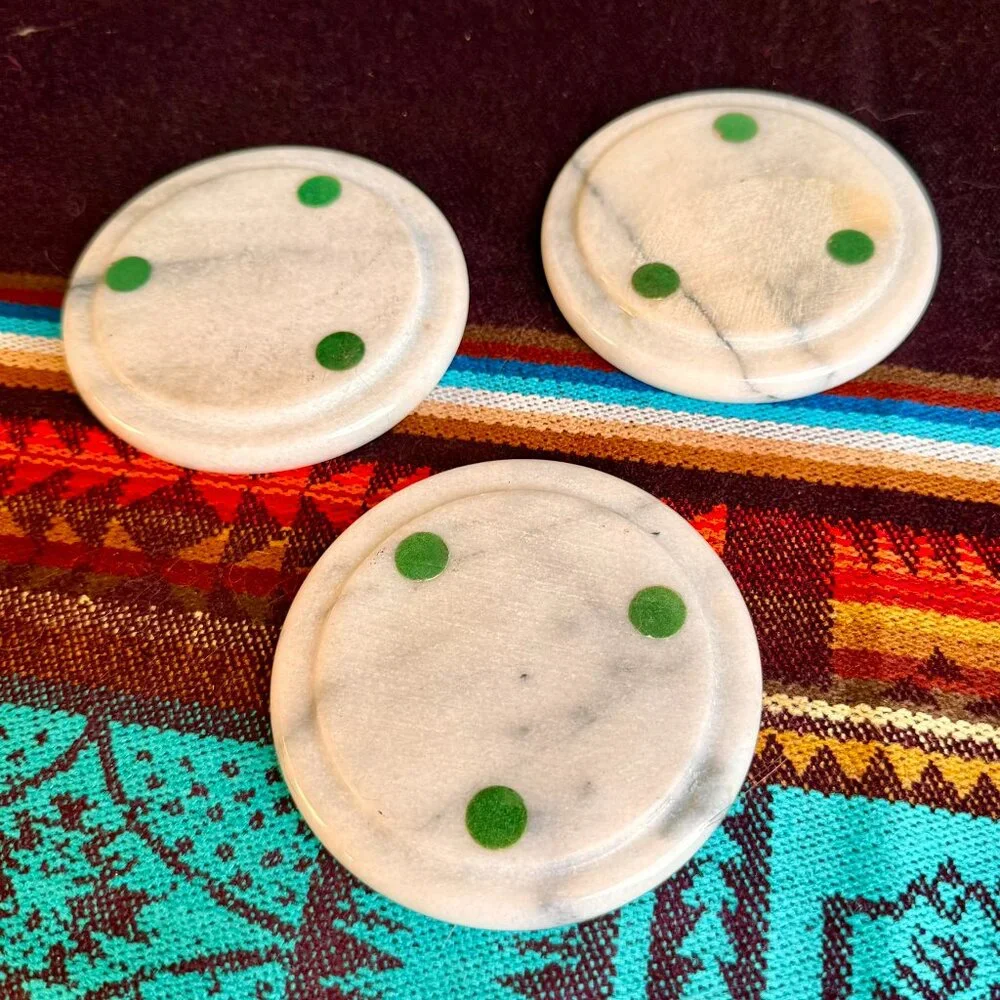 Set of 3 Vintage Mid-Century Modern Marble Stone Coasters